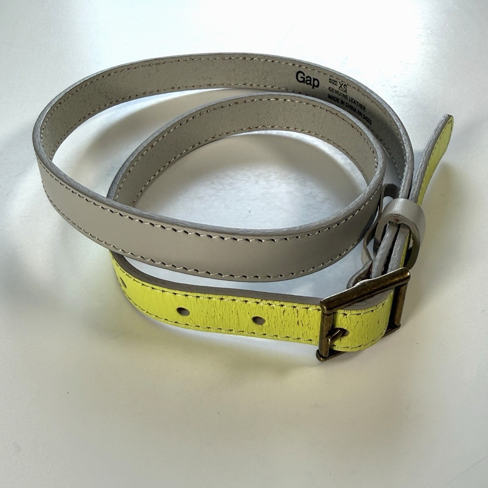 GAP 3/4" Leather Belt Womens XS Gray Flourescent Yellow Colorblock Skinny